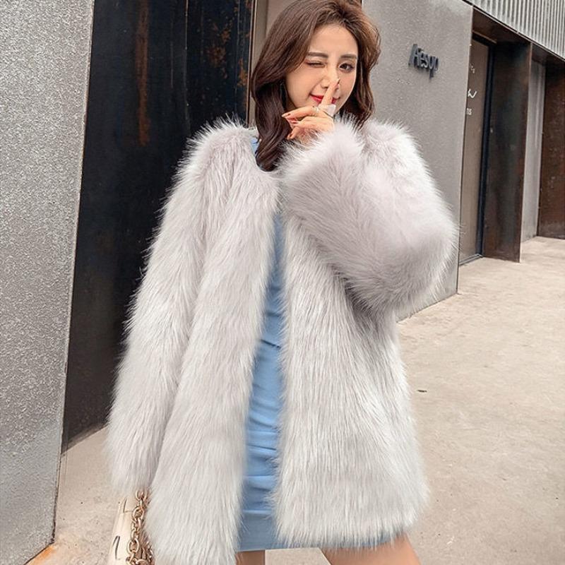 Imitation Fur Coat Women's Autumn and Winter New Imitation Fox Fur Coat Thickened Medium and Long Fur Coat Tide