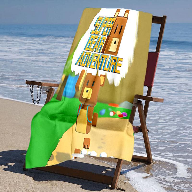 proof beach towel with Game Super Bear Adventure pattern - soft,absorbent,quick-drying,machine washable - perfect for swimming,camping,bathing