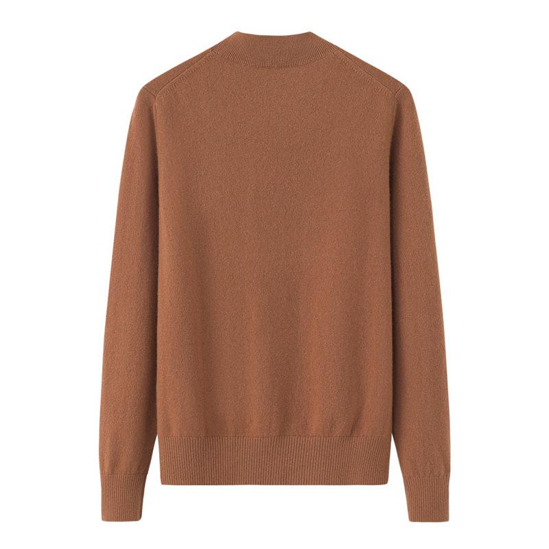 Women's Urban Style Pure Cashmere Slim-Fit Winter Knit Sweater with Half-High Neck