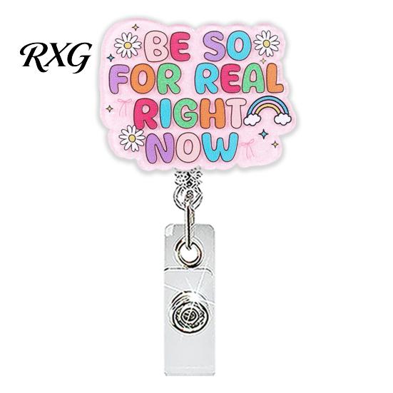 Cute Badge Reel Nurse Reel, Funny Retractable Glitter Acrylic Name Tag Holder with Bow Clip, Sparkly ID Card for Teachers Student Staffs