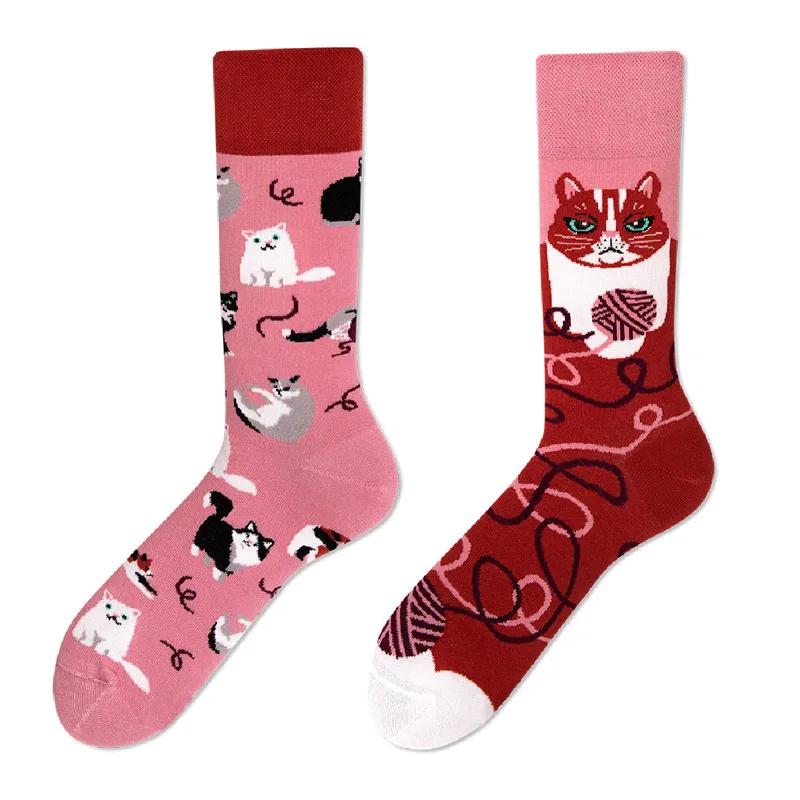 New Creative Couple AB Asymmetric Trendy Socks Fashionable Personalized Trendy Cartoon Jacquard Long Tube Cotton Socks