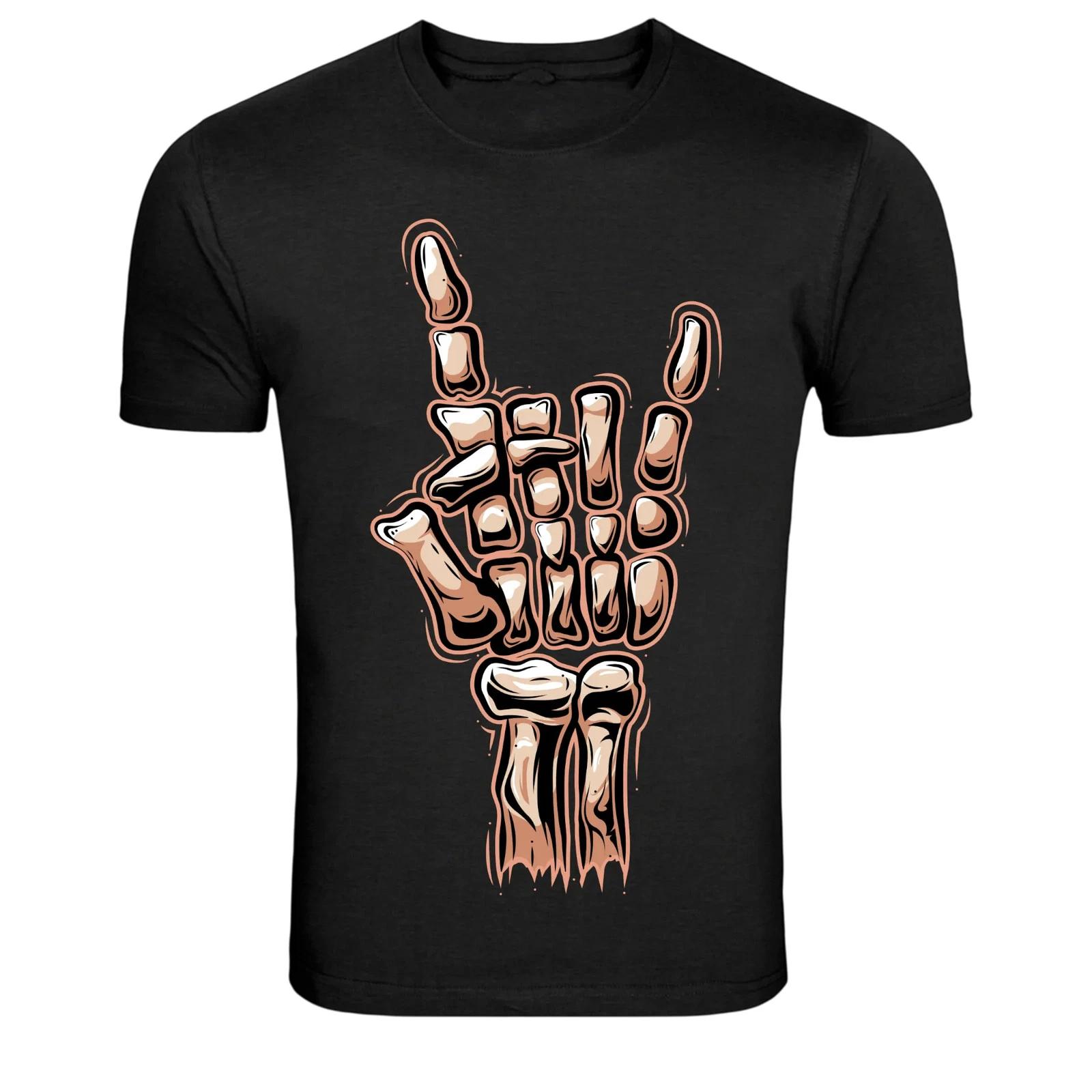 Skeleton Hand Rock Gesture Graphic T-Shirt XXL