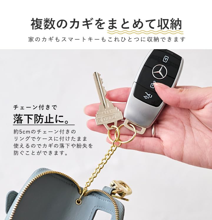 Lizdays Smart Key Case with Clear Small and Round Zipper and Chain Key Ring for Car and House Keyless Cute and Stylish Elephant Design Women's Window,