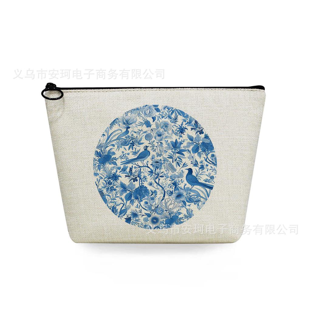 Women Blue and White Porcelain Print Cosmetic Bag Toiletries Organize Travel Storage Case 6879 KTB