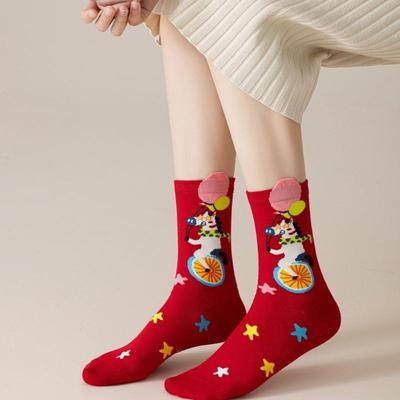 1/4 Paire Chaussettes Cartoon Poney Année Chaussettes Rouges Automne Hiver Chaud Mi-Mollet Pour Hommes Femmes Cadeaux Fête de Noël