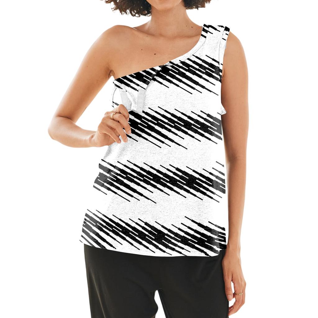 Women Shoulder Surgery Recovery Shirt Sleeveless Top with Snap Buttons Easy Open Design Striped Print Post-Operative Clothing