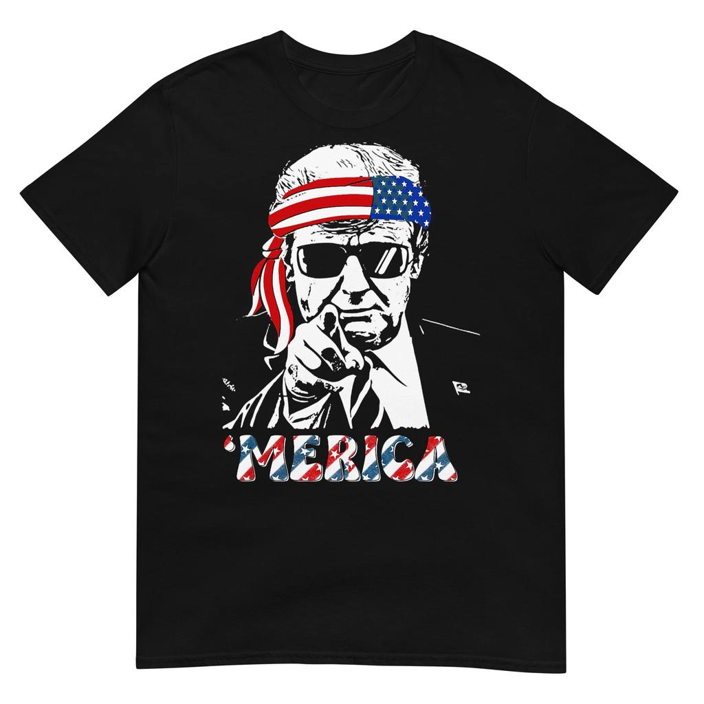 'MERICA TRUMP Happy 4th Of July Trump American Flag T-Shirt