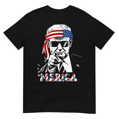 'MERICA TRUMP Felice 4 Luglio Trump Maglietta con Bandiera Americana