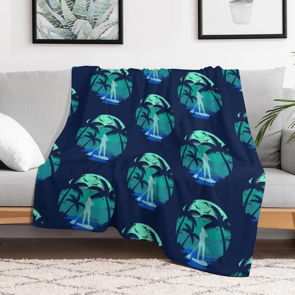 SUP Board Paddleboard Paddleboarding Retro Look Gift Throw Blanket Wrinkle Resistant Lightweight Blanket