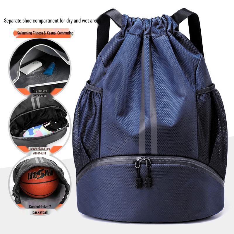 Large Capacity Oxford Cloth Sports Backpack with Wet/Dry Separation and Drawstring, Unisex for Swimming and Basketball