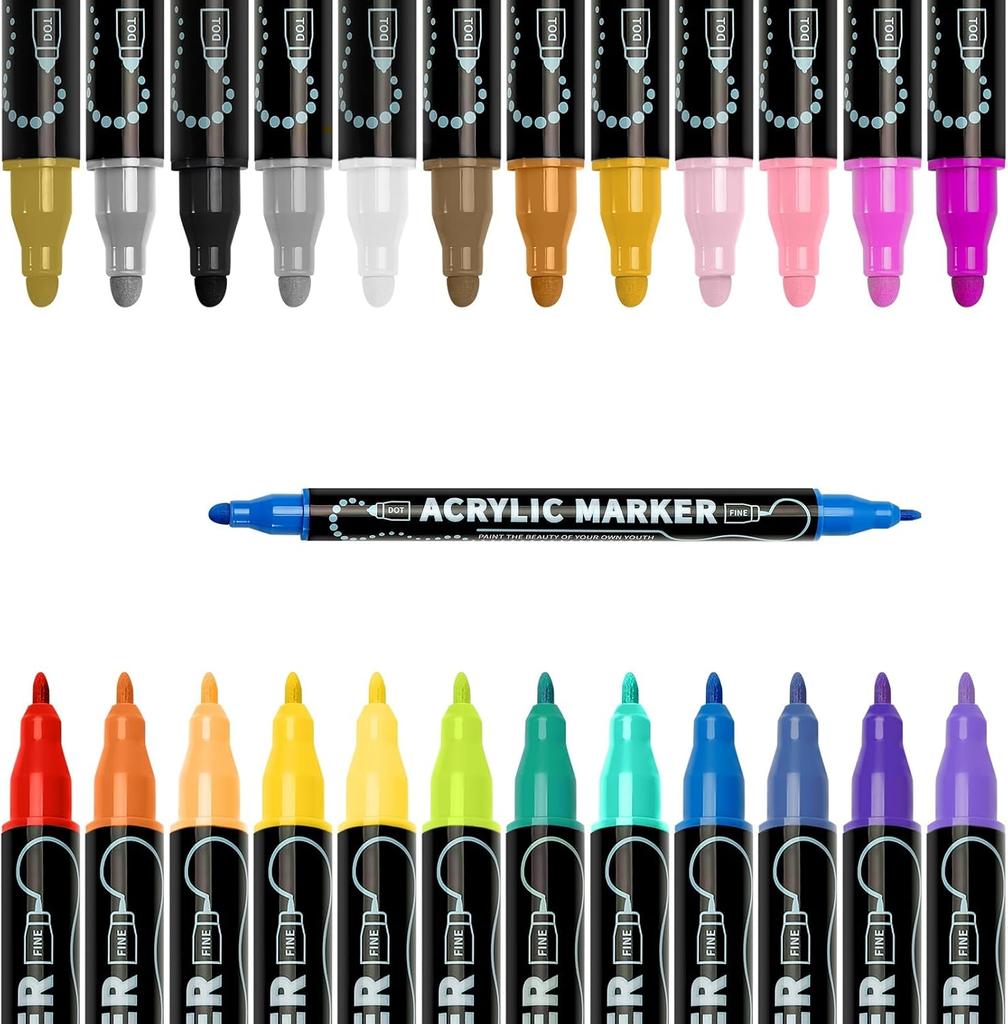 12-120 Färger Dubbelspets Akrylfärgspennor Markörer för Trä Duk Sten Målning Glas Keramiska Ytor DIY Hantverk
