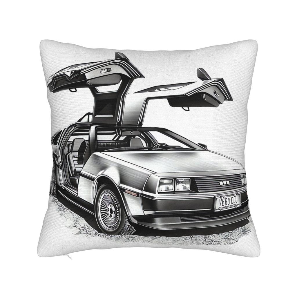 Set of Decorative Throw Pillow Covers Featuring a Time Machine Dreams Delorean Reverie Theme, Perfect for Sofas, Beds, Or Chairs - with Prints on Both