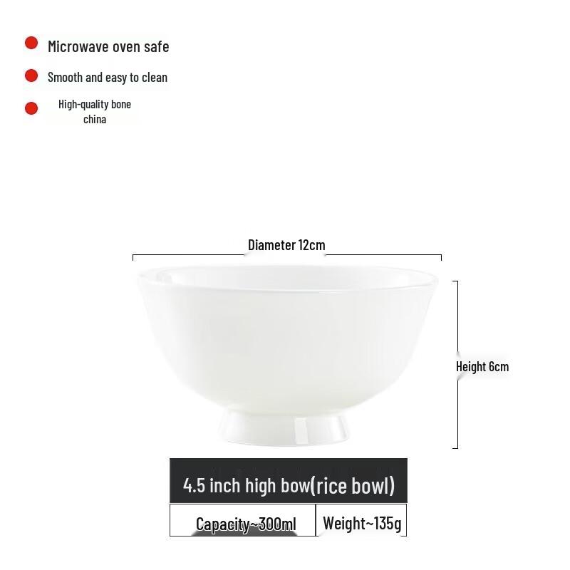 Linpan Bone China Pure White Rice Bowl Set