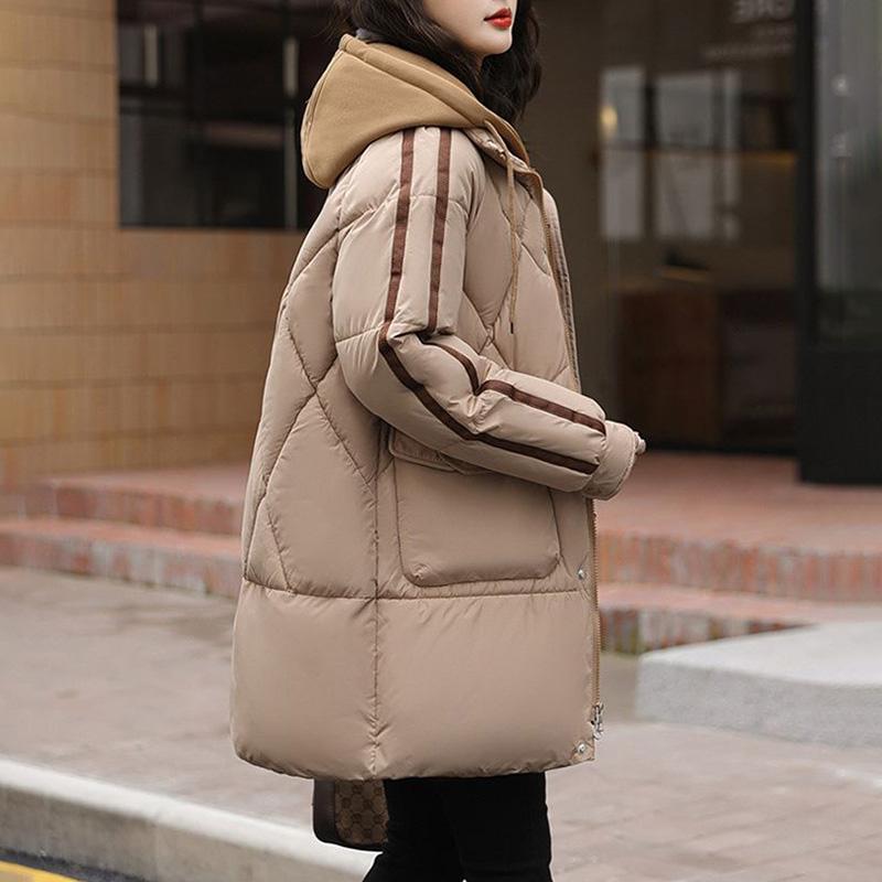 Coat for Women Winter Fleece Thickened Plush Faux Two-Piece Hooded Windbreaker Waterproof Casual Down Jacket