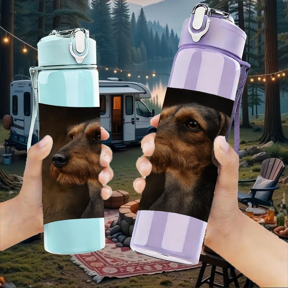 1PC Dog Lying On Dark Pillow 750ml Color Plastic Sports Water Bottle Leakproof Flip Straw Lid Suitable for Sports Office Home Use