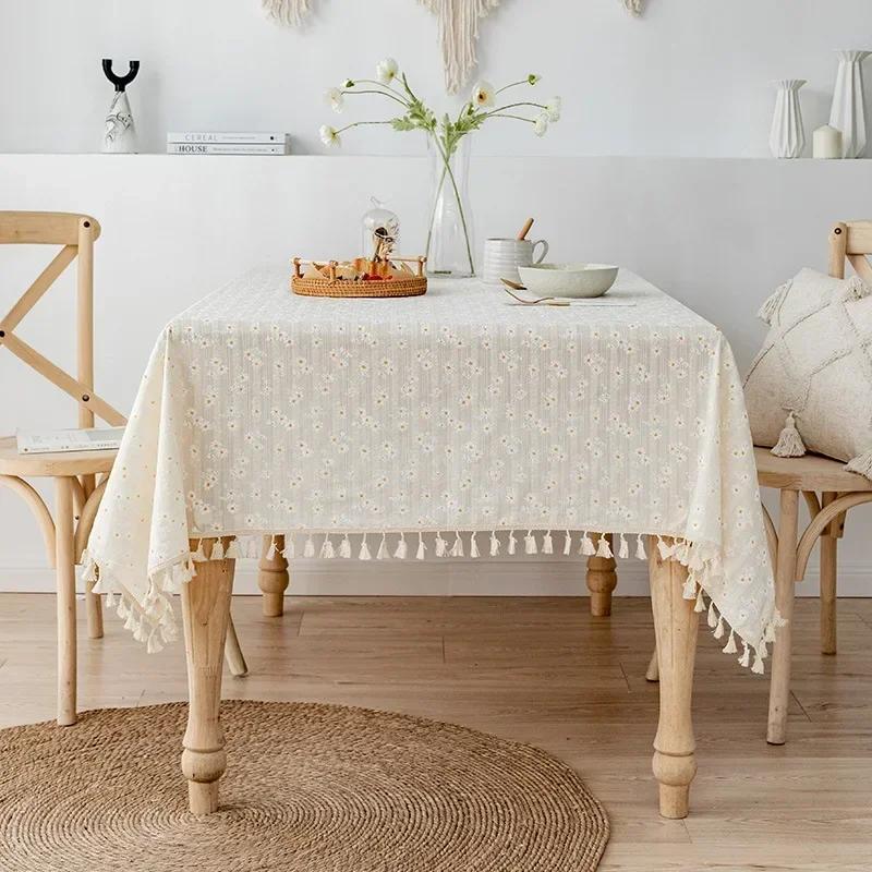 

Rectangle White Lilac Tablecloth Boho Farmhouse Table Cover for Wedding Birthday Party Baby Shower Dinner Table Retro Decoration 90x140cm