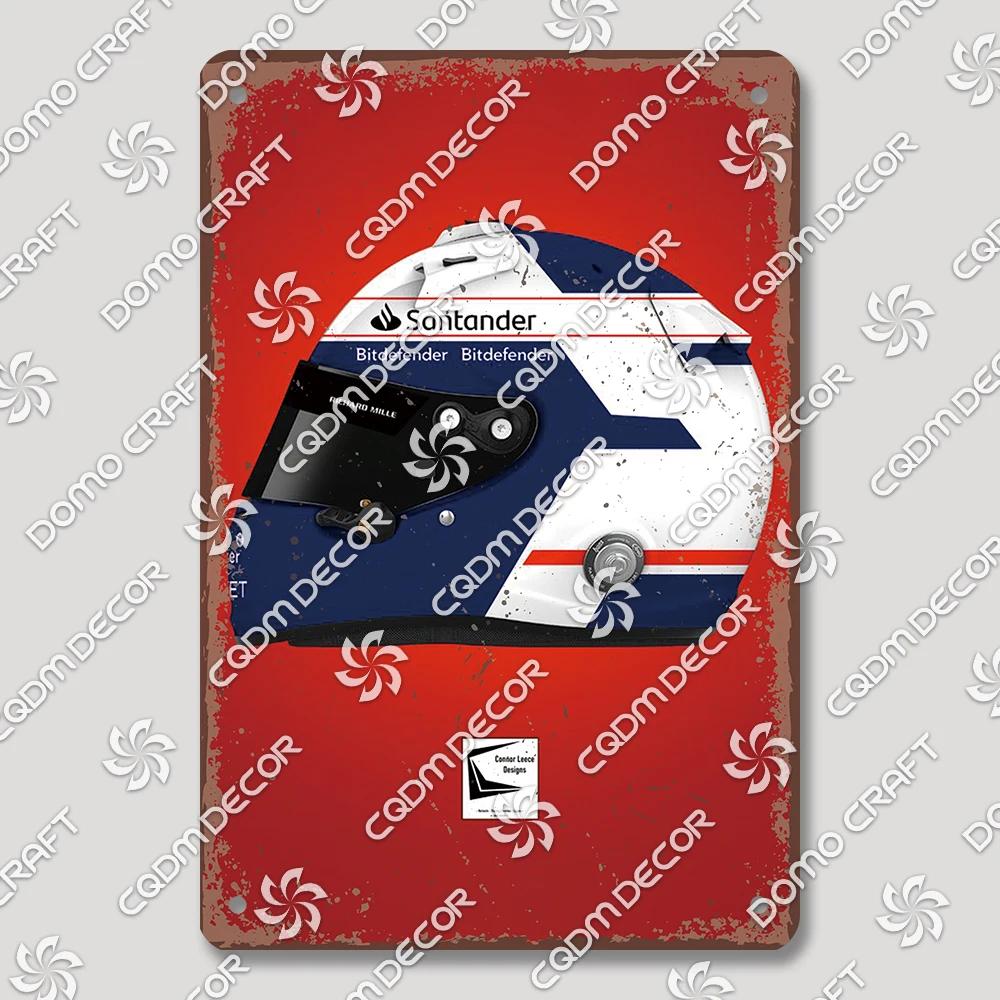 Vintage F Racer Helmet Metal Tin Sign Wall Art Decor  Sport Car Helmets Poster Plaque for Garage Racing Club Bar Pub Home