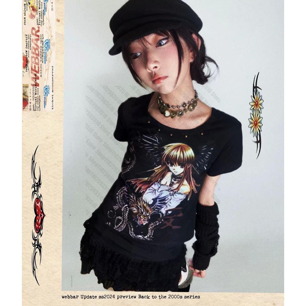 ClothingTopsTop2000s Female Harajuku Trashy Anime Short-sleeve Girls Summer Y2k