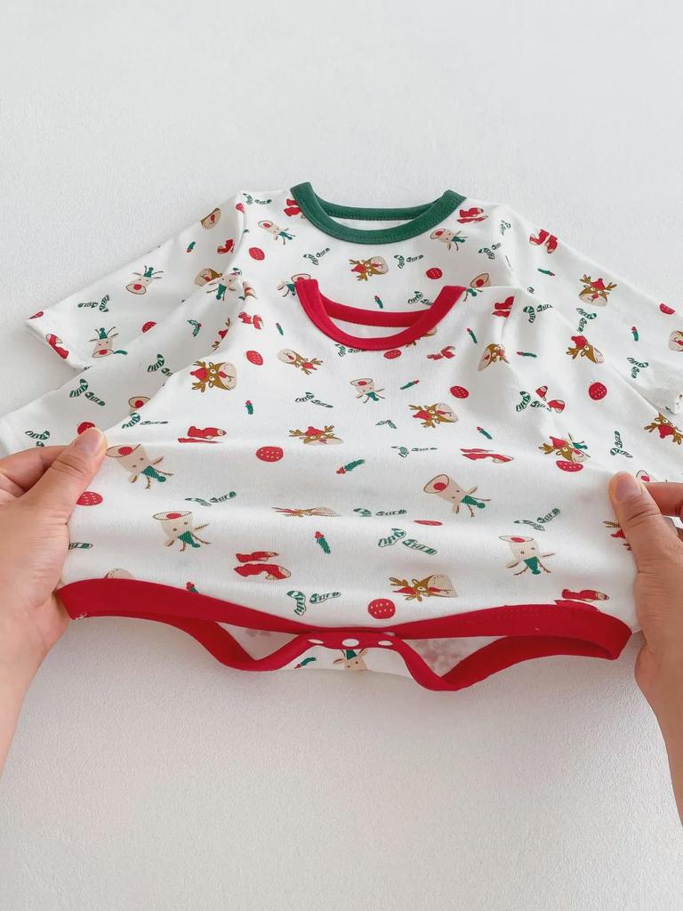 2025 European & American Baby Christmas Long-Sleeve 3-Piece Romper Set