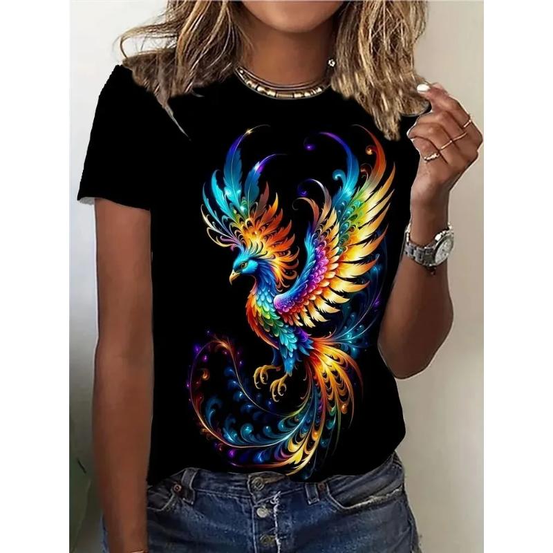 Comfortable Tee Fashion Women's Color Animal Short Sleeve Crew Neck T-Shirt Crew Neck Short Sleeve 3D Animal Color Printing Tops