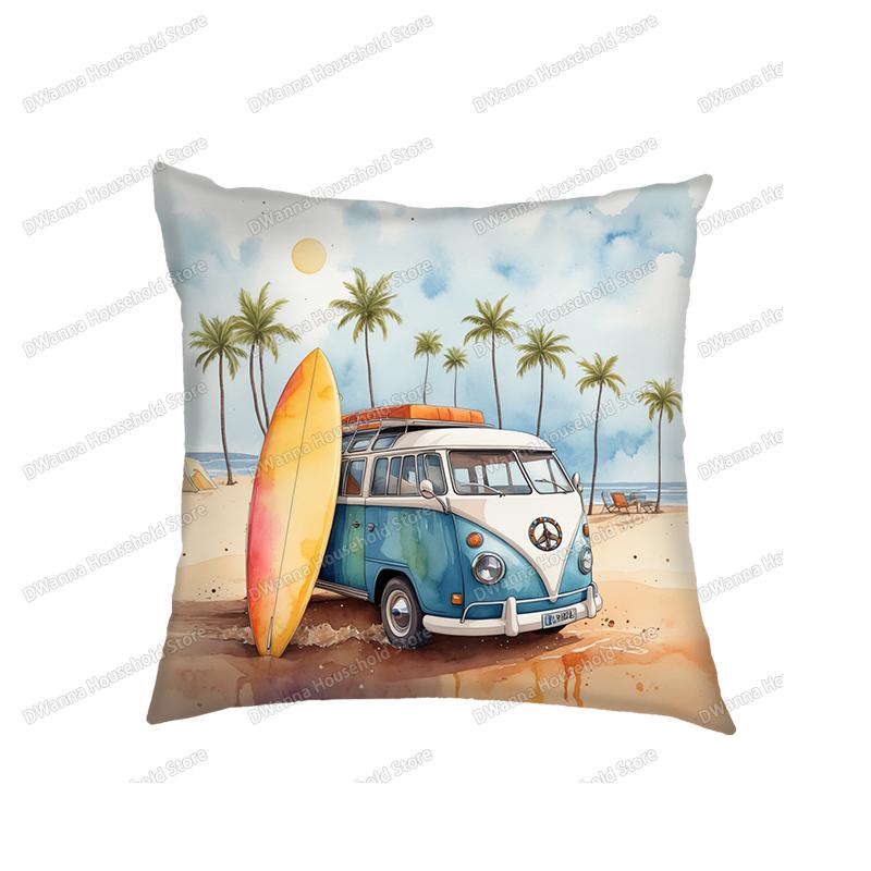 Funda de cojín para funda de almohada de furgoneta de acuarela, para viajar a la playa, sofá, cama, coche, fundas decorativas para sala de estar