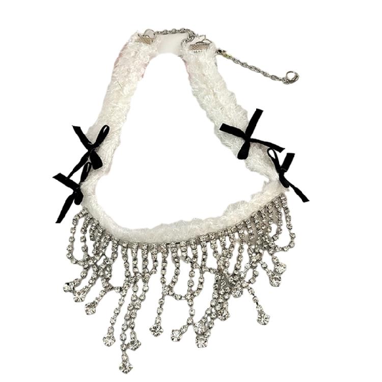 

Bowknot Pendant Necklace Plushy Zircon Fringe Collarbone Chain Stylish Accessory