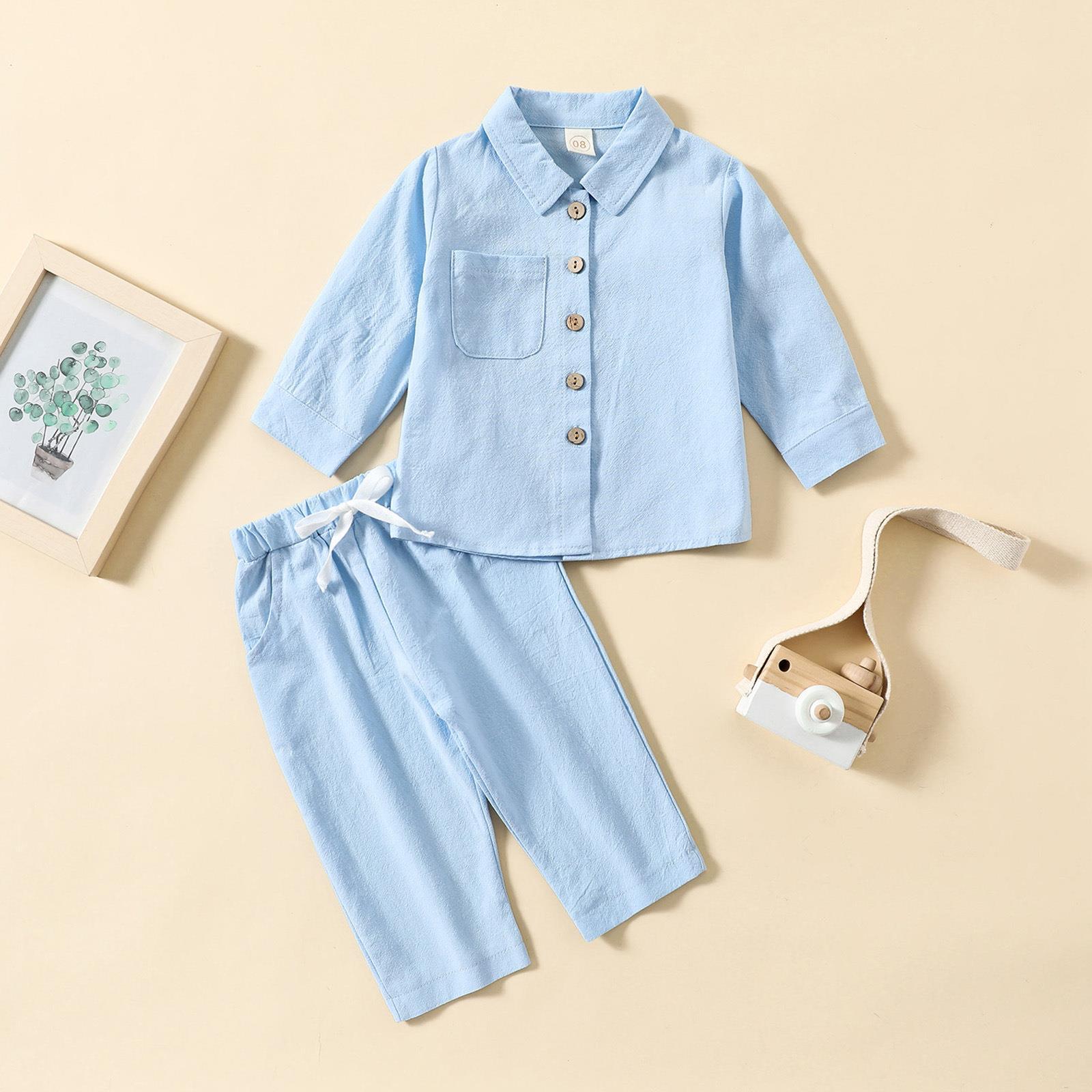 

Весна-Осень, детский симпатичный комплект одежды для мальчиков, однотонная рубашка с длинным рукавом, застегивающаяся на пуговицы, воротником-стойкой, топы и эластичные повседневные брюки на шнурке 120cm синий