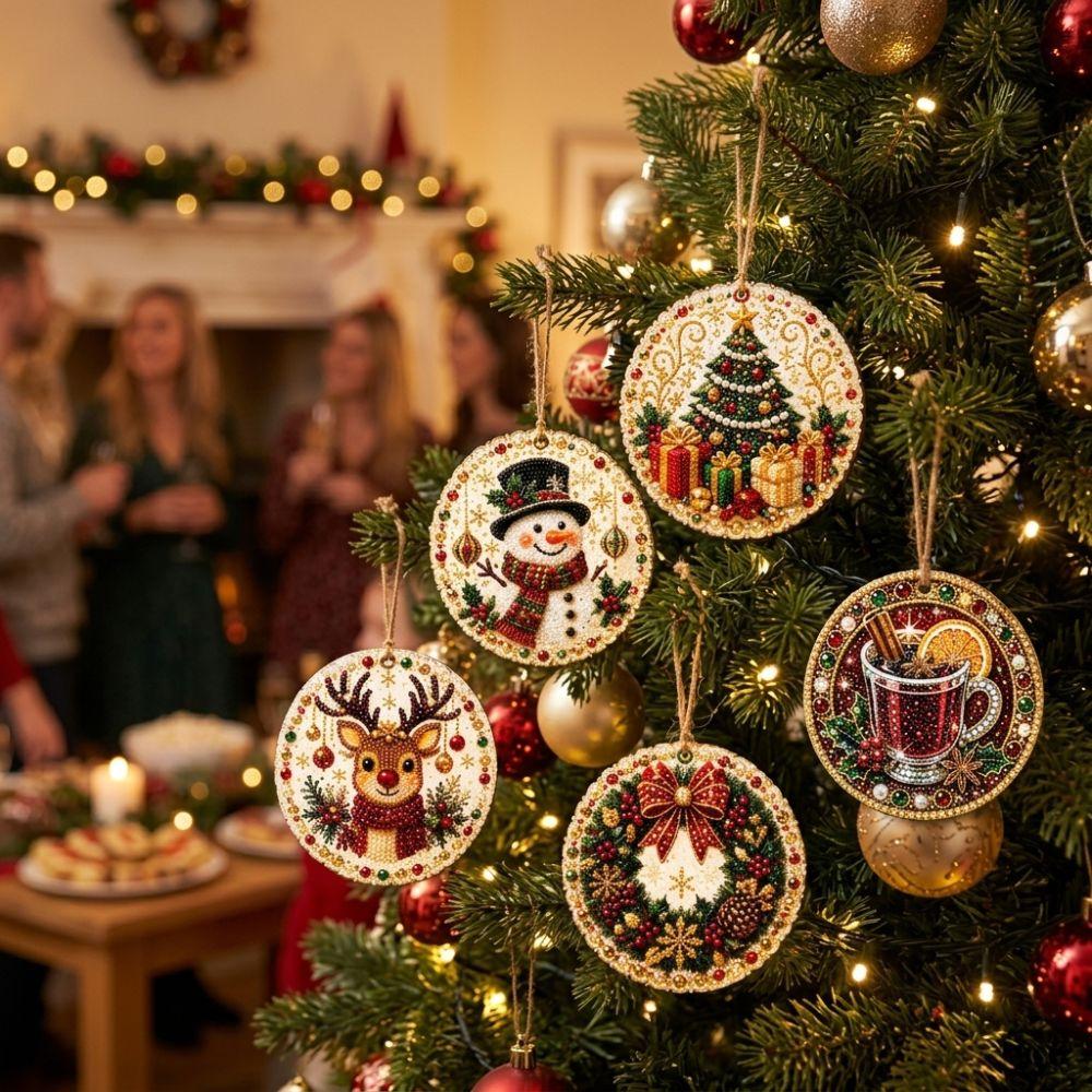 6Pcs Wooden Base DIY Christmas  Painting Kit  Art Xmas Hanging Decor  Holiday Party