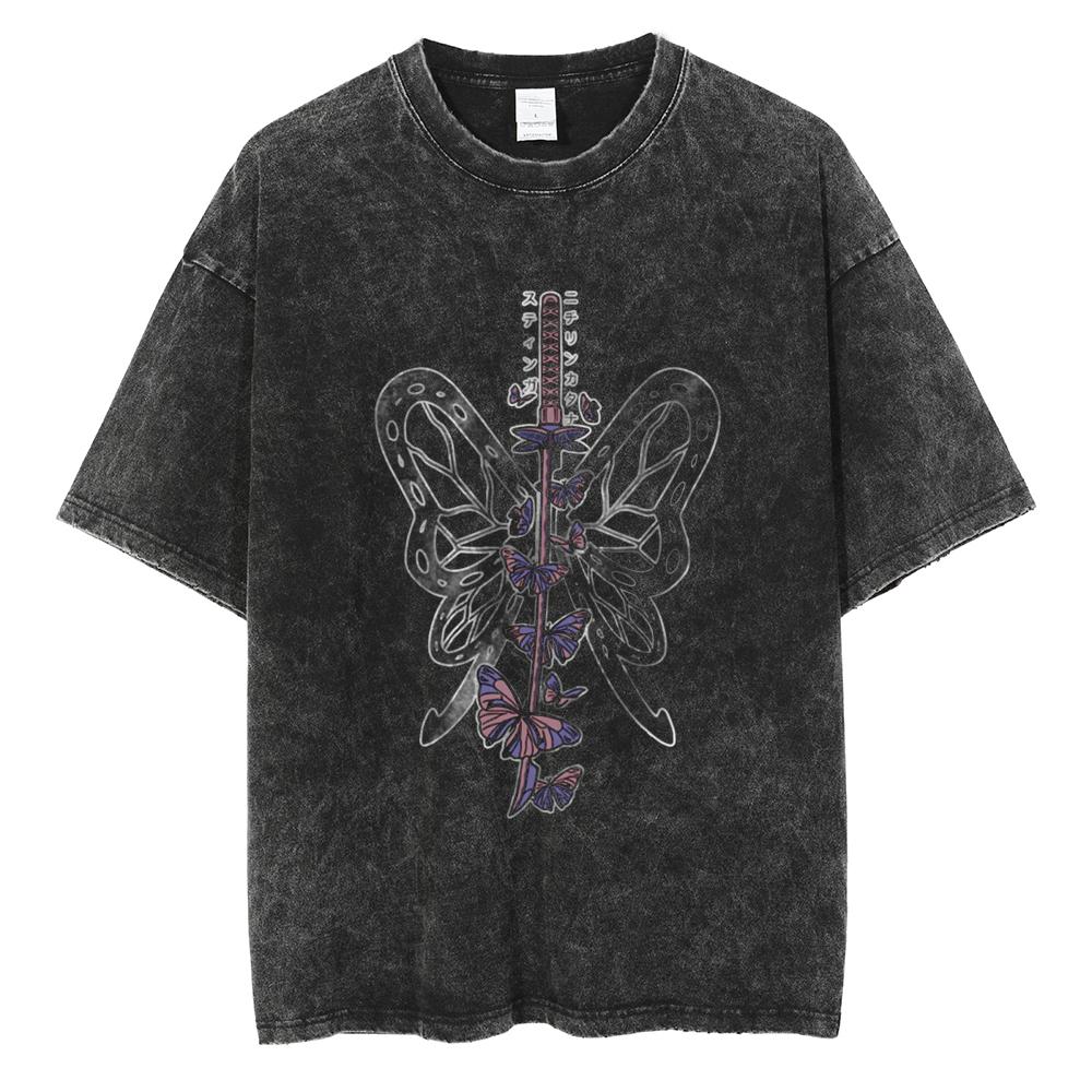 Gorące Anime Demon Slayer Kochou Shinobu Nadruk Graficzny T-shirt Męski Casual Bawełniane T-shirty Bawełniany T-shirt Prany Harajuku Męskie Topy