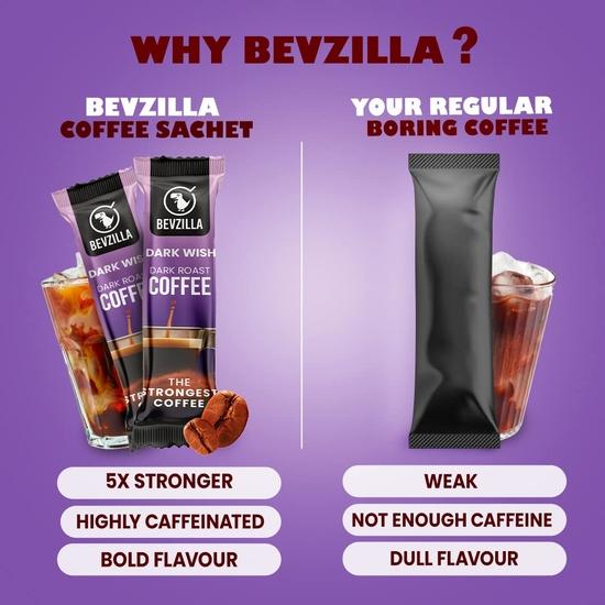 Bevzilla 48 Black Roast Dark Instant Coffee Powder Sachets/Pouches- 48 Grams(Dark Wish Coffee) | Dark Roast Arabica Coffee