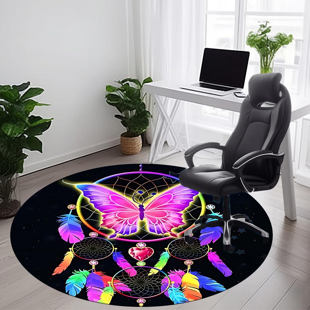 1PC Butterfly Dreamcatcher Office Round Area Rug, Mat Suitable ForOffice, Under Office Chairs Bedroom Living Room Home Decor, Room Deco