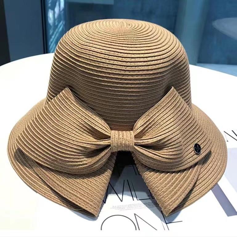 Womens Large Brim Straw Hat With Butterfly Tie And Breathable Material For Summer Travel