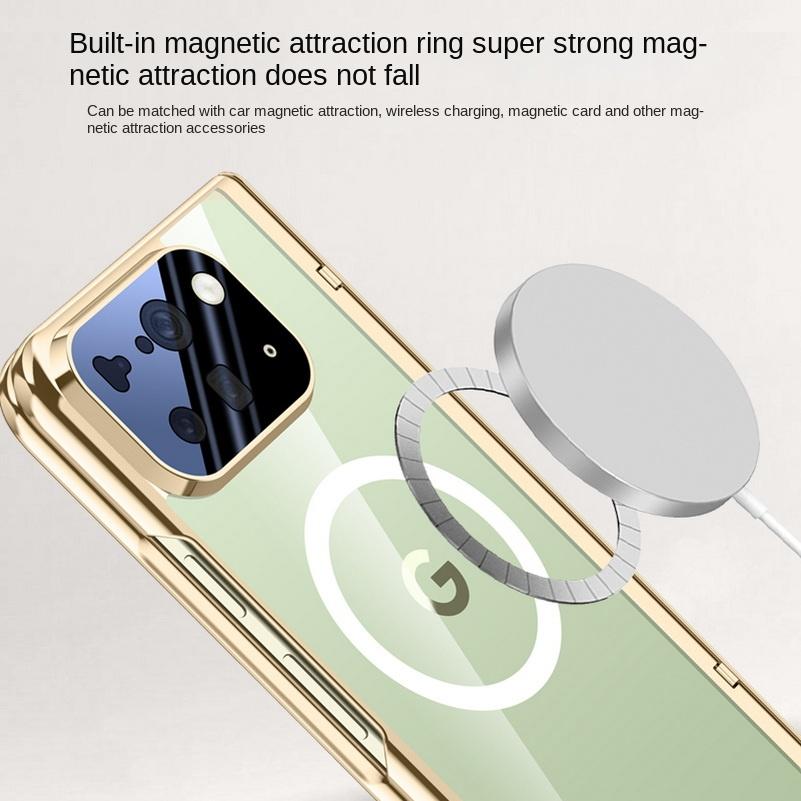 With Magsafe Magnetic Transparent Screen Tempered Glass Protector Case For Google Pixel 10 Pro Fold Spring Hinged Back Cover