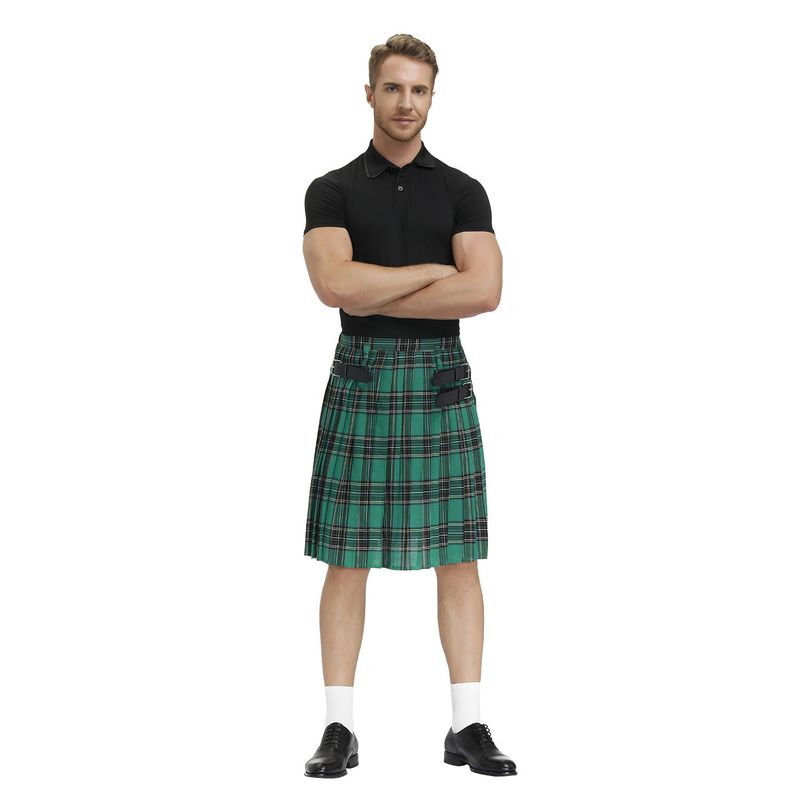 

New Scottish Festival Skirt Men s Plaid Pleated Skirt Beer Clothing Foreign Trade Unisex High-Waisted Elastic Half Skirt for Men 4614 Green Pleated Skirt XL