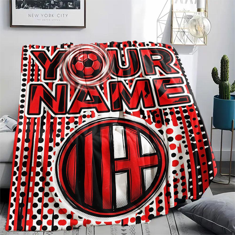 Custom Name,AC Milan Printed Flannel Blanket, Soft Throw for Bedroom Sofa, Washable, Christmas Present, Great Gift.