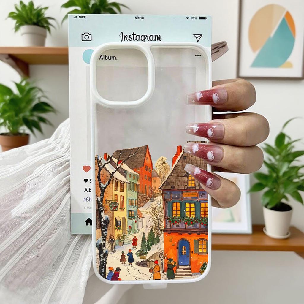 Merry Christmas Winter Street Snow Scene Winter Phone Case for Iphone 17 Air 16 Pro Max 15 14 13 Pro Plus 13 12 Mini 7 8 Covers