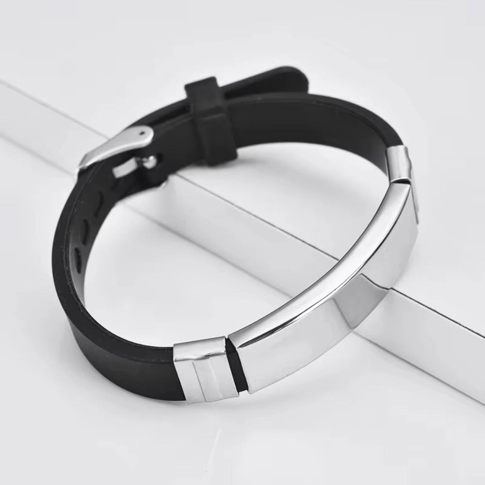 Silicone Strap Sport Wristband Stainless Steel Couple Bangle Men's Bracelet Jewelry Accessories