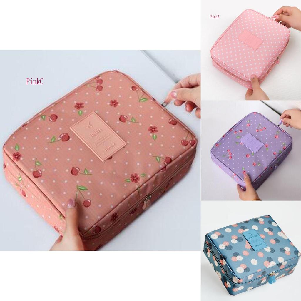 Chic Floral Nylon Zipper Women Makeup Bag And Stylish Cosmetic Case Organizer