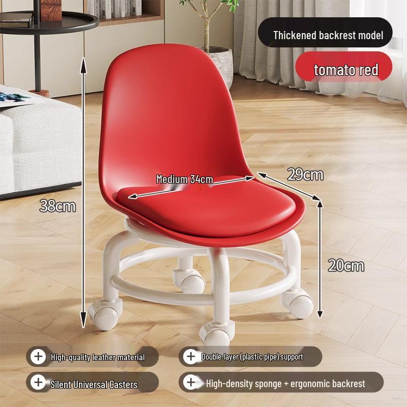 Compact Silent Rolling Stool with Lumbar Support and Soft Cushion