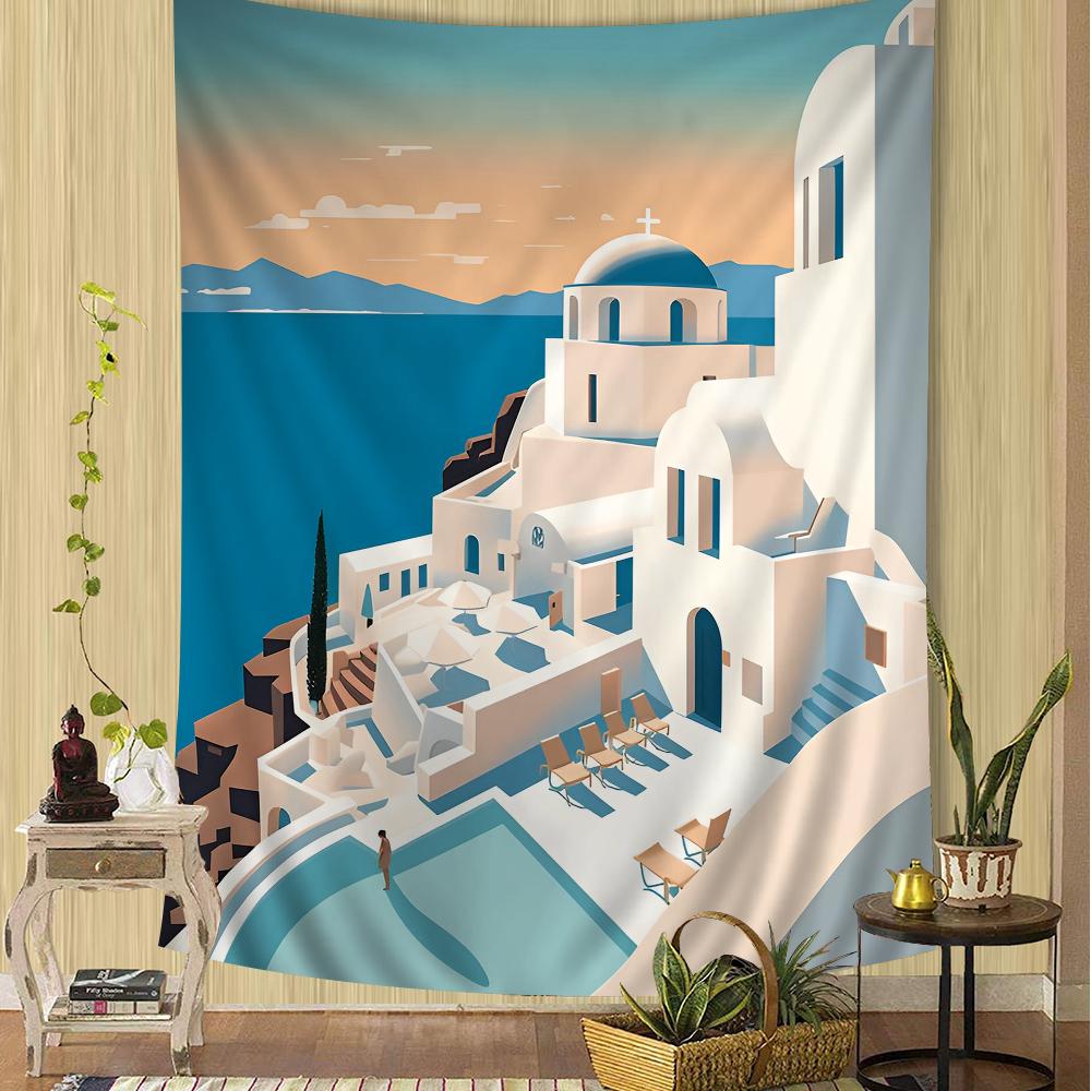 Landscape Nordic Barcelona Santorini Positano Colorful Tapestry Wall Hanging Hanging Tarot Hippie Wall Rugs Dorm Wall Art Decor