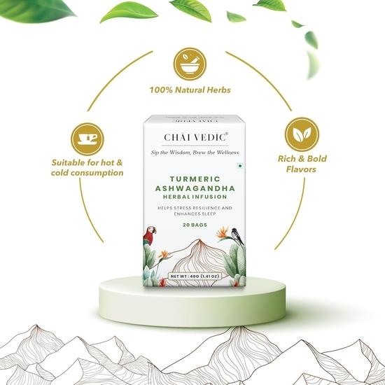 Chai Vedic Turmeric Ashwagandha Herbal Infusion Tea | 20 Tea Bags (Pack of 1)