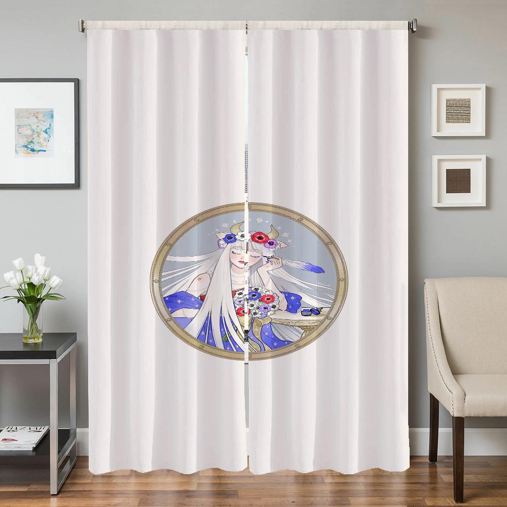 Wystrój Domu Zasłony Kuchenne do Salonu 2 Sztuki Zasłony Zaciemniające Zasłona na Drzwi Znak Zodiaku Dekoracja Sypialni Przegroda