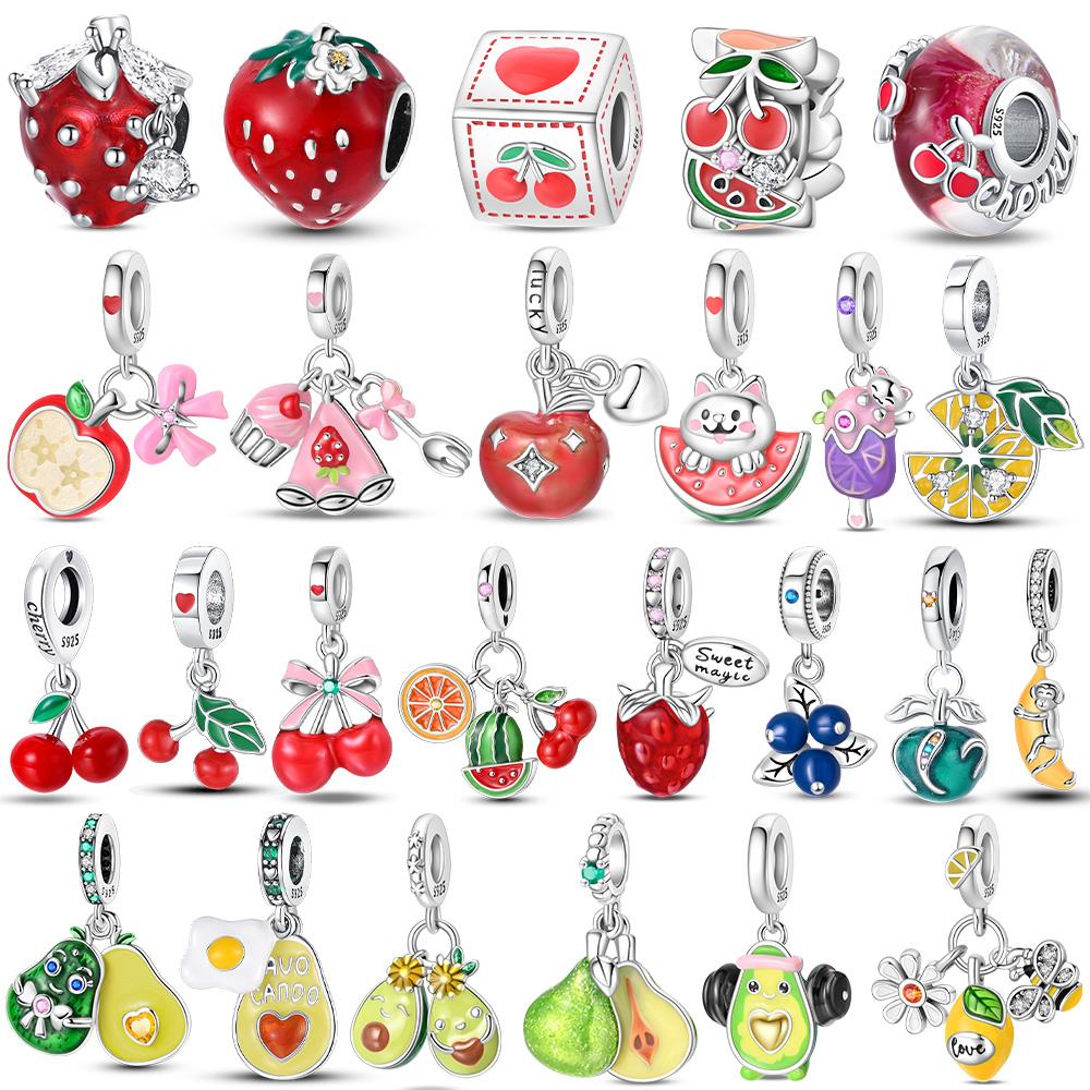 Original Strawberry Cherry Apple Avocado Fruit Charms Fit Bracelets Fine Diycopper Color Beadsbirthday Jewelry Gift