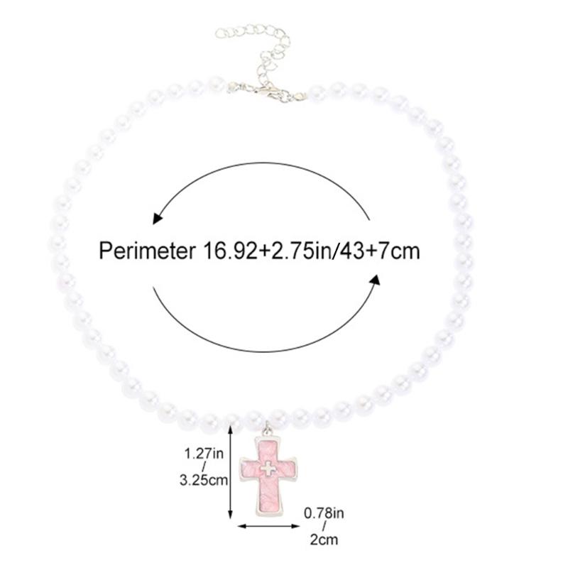 Imitation Pearl Beaded Choker Adjustable Length Neckchain Accessory for Ladies Heart/Crucifix/Cats Pendant Necklace