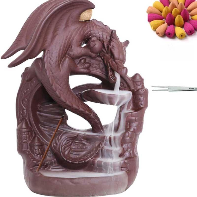 Ceramic Dragon Incense Burner with 50Cones, Waterfall Backflow Incense Holder, Aromatherapy Ornament, Zen Decor, Home Decor, Room Decor