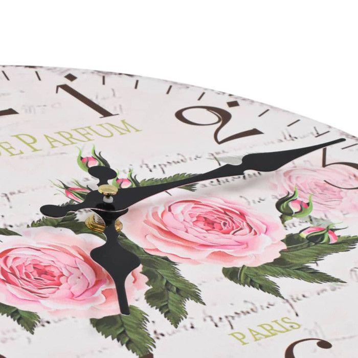 VidaXL Horloge Murale à Quartz Fleur Montre de Salon Pendule de Mur MDF 30 cm Multicolore 50625