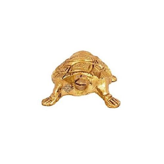 Brass Fengshui Tortoise Miniature Statue (1.5 X 4 Inch, Gold)