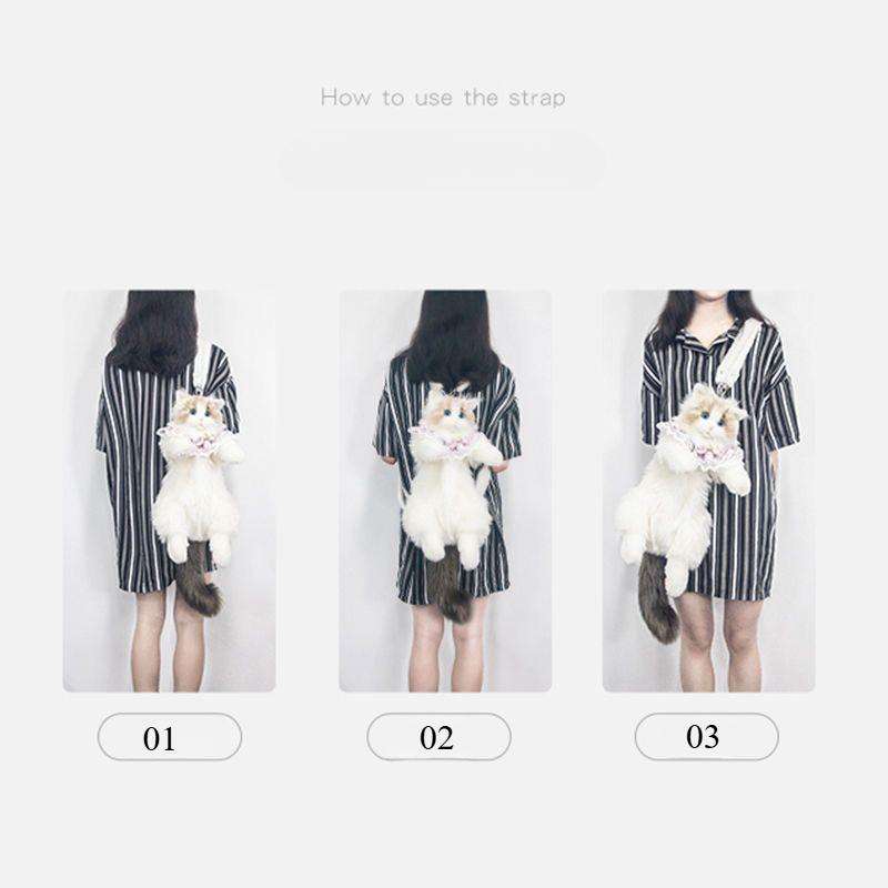 Superrealistischer Drei-Blumen-Katzen-Rucksack, rein handgefertigt, niedliche Katzen-Plüschpuppe, Einkaufstasche, Reiseaufbewahrung, Make-up-Tasche, Geburtstagsgeschenk