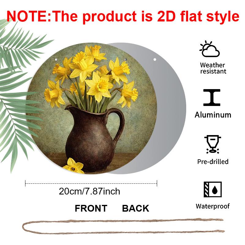 2D Flat Aluminum Retro Daffodil Wall Art Rustic Country Style 7.87 Inches X 7.87 Inches Perfect for Gardens, Farmhouses, Cafes, Living Rooms