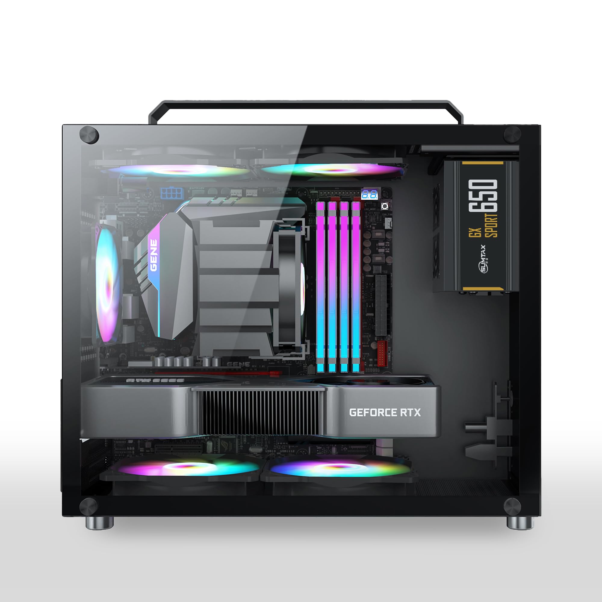 

PC PC clear tempered glass mini type case, mid-tower case, model, micro-ATX, black, чорний